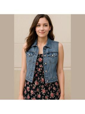 Vintage Candie's Blue Denim Vest with Shiny Gemstone Details